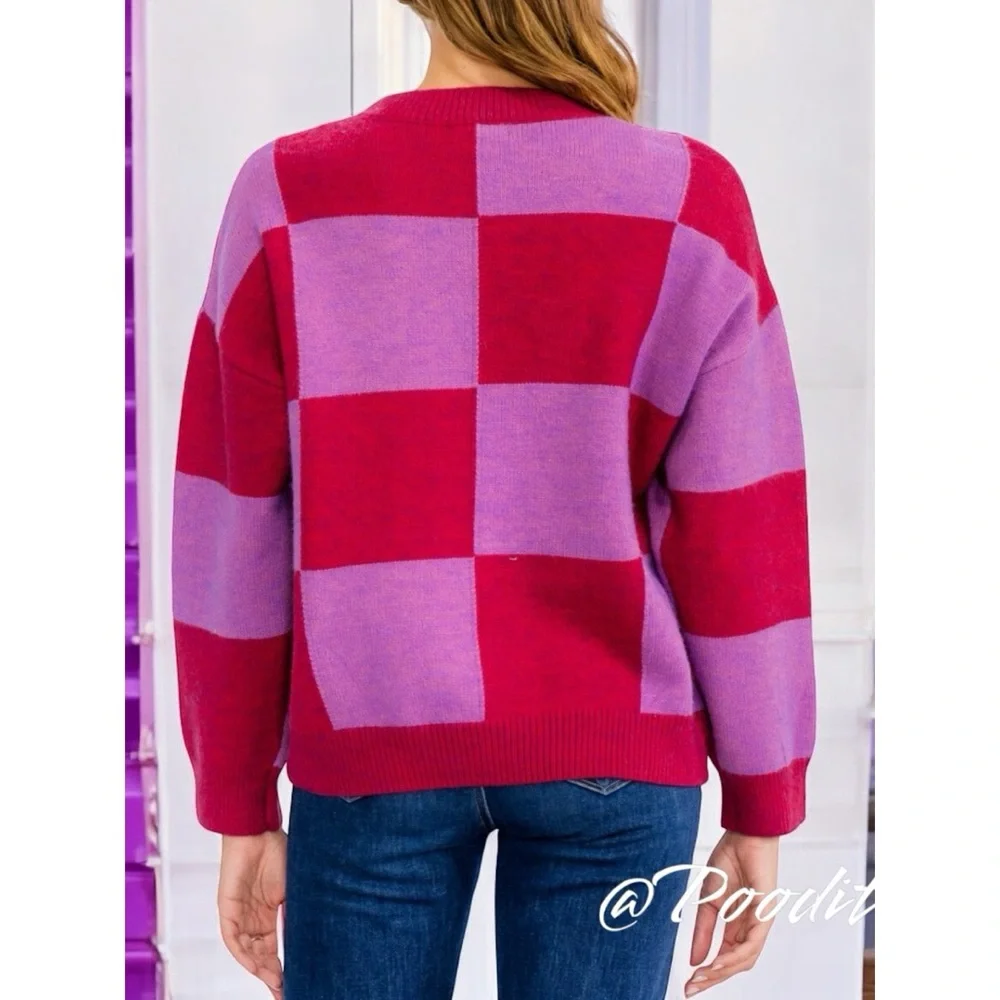 ENTRO Checker detailed crewneck sweater S M L - Picture 5 of 10